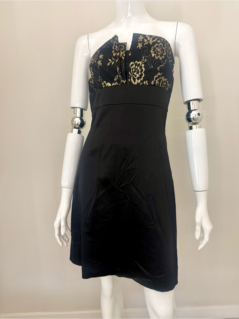 Black & Gold Floral Strapless Cocktail Dress Customized with Swarovski crystal